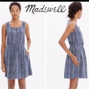 Madewell Silk Blue White Paperbag Waist Batik Tank Dress with Pockets Size 8‎